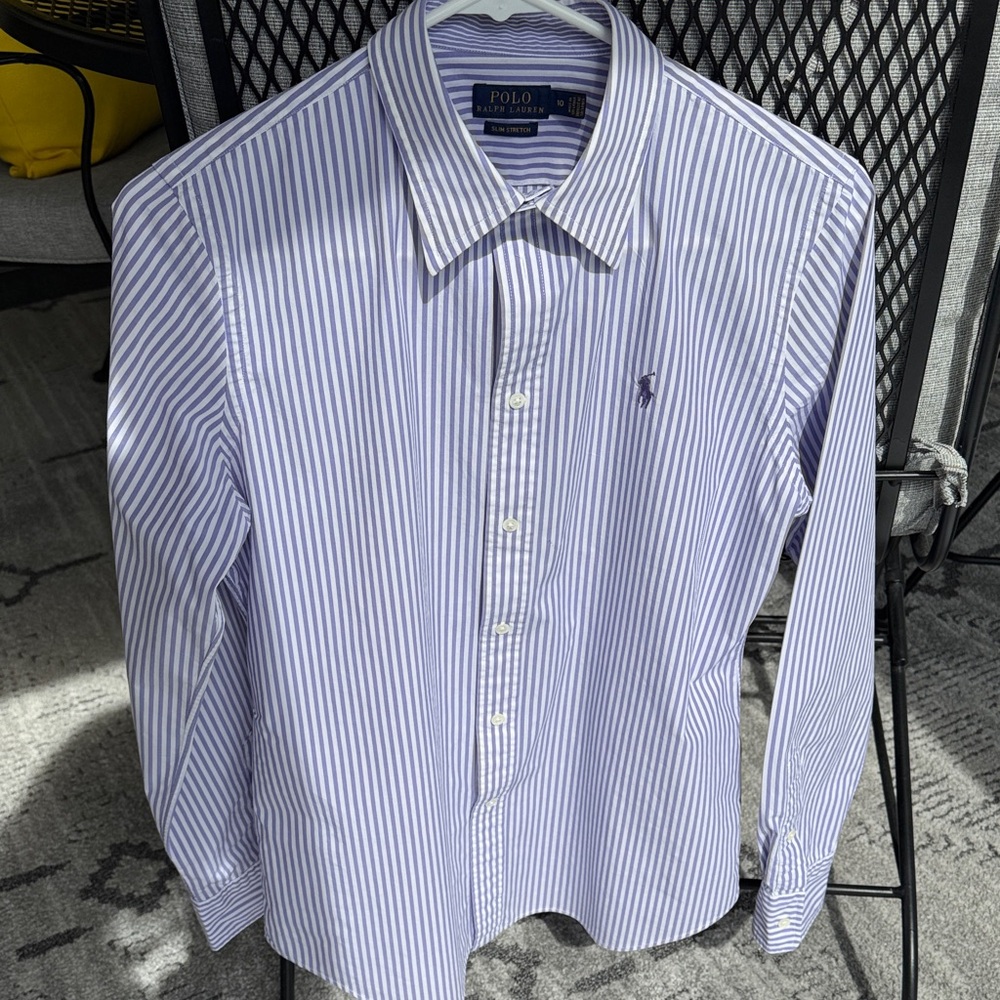 Polo by Ralph Lauren ‘slim stretch’ purple/lavender & white  Button-Up Blouse